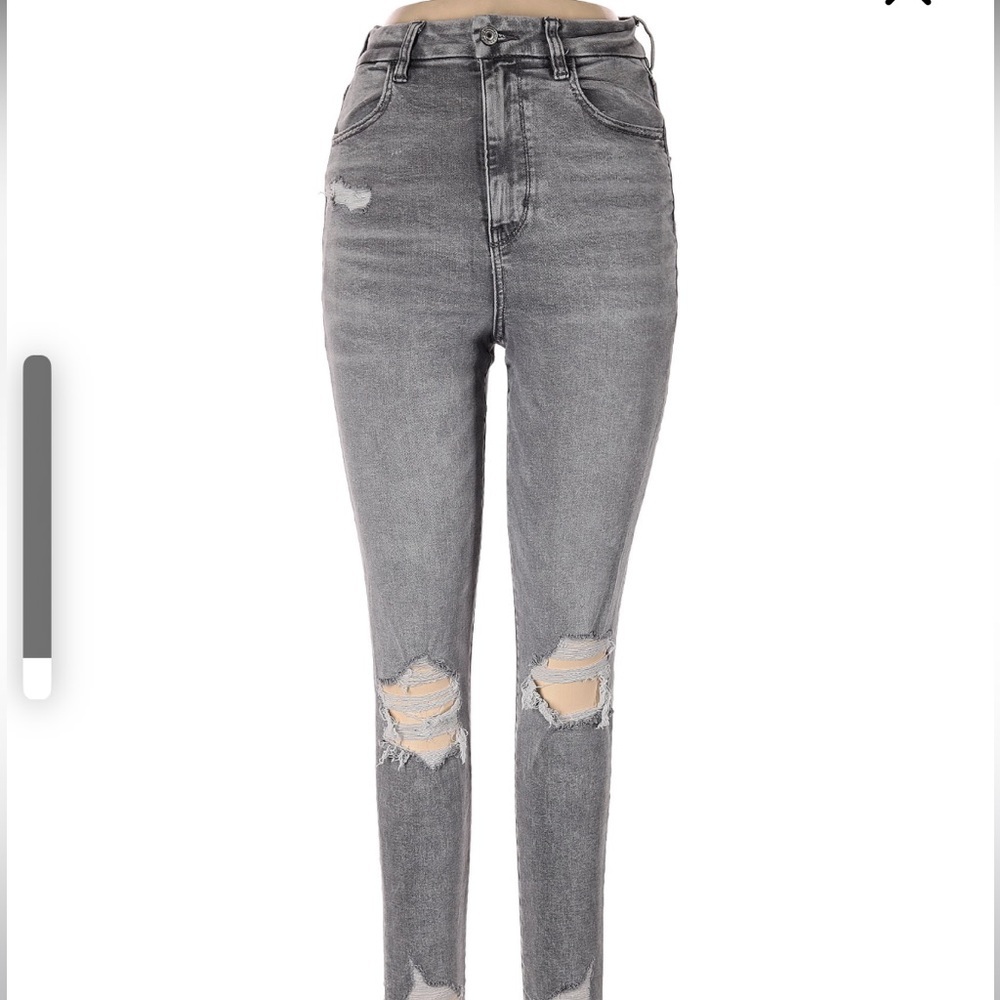 American Eagle Next Level Stretch grey black distressed skinny jeans raw hem